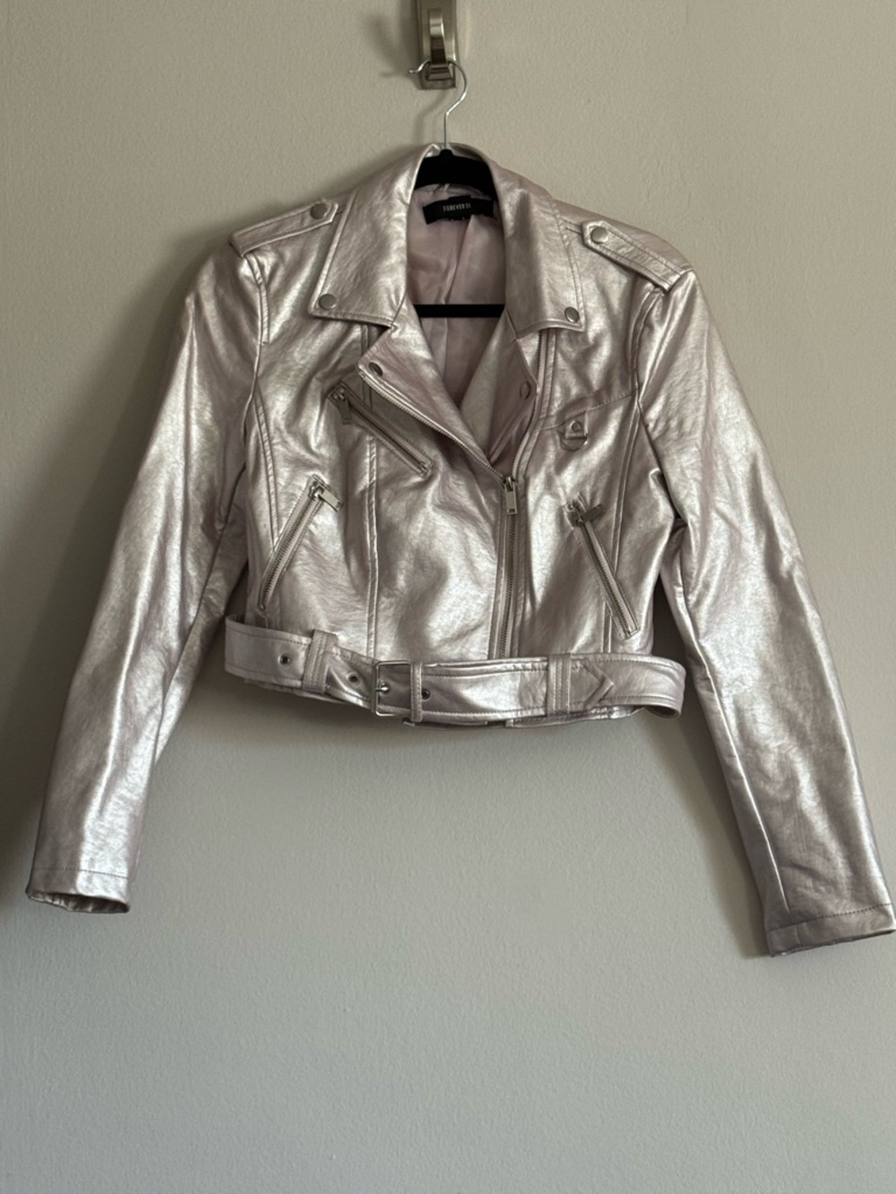 Forever 21 Metallic Lilac Faux Leather Moto Jacket - Women